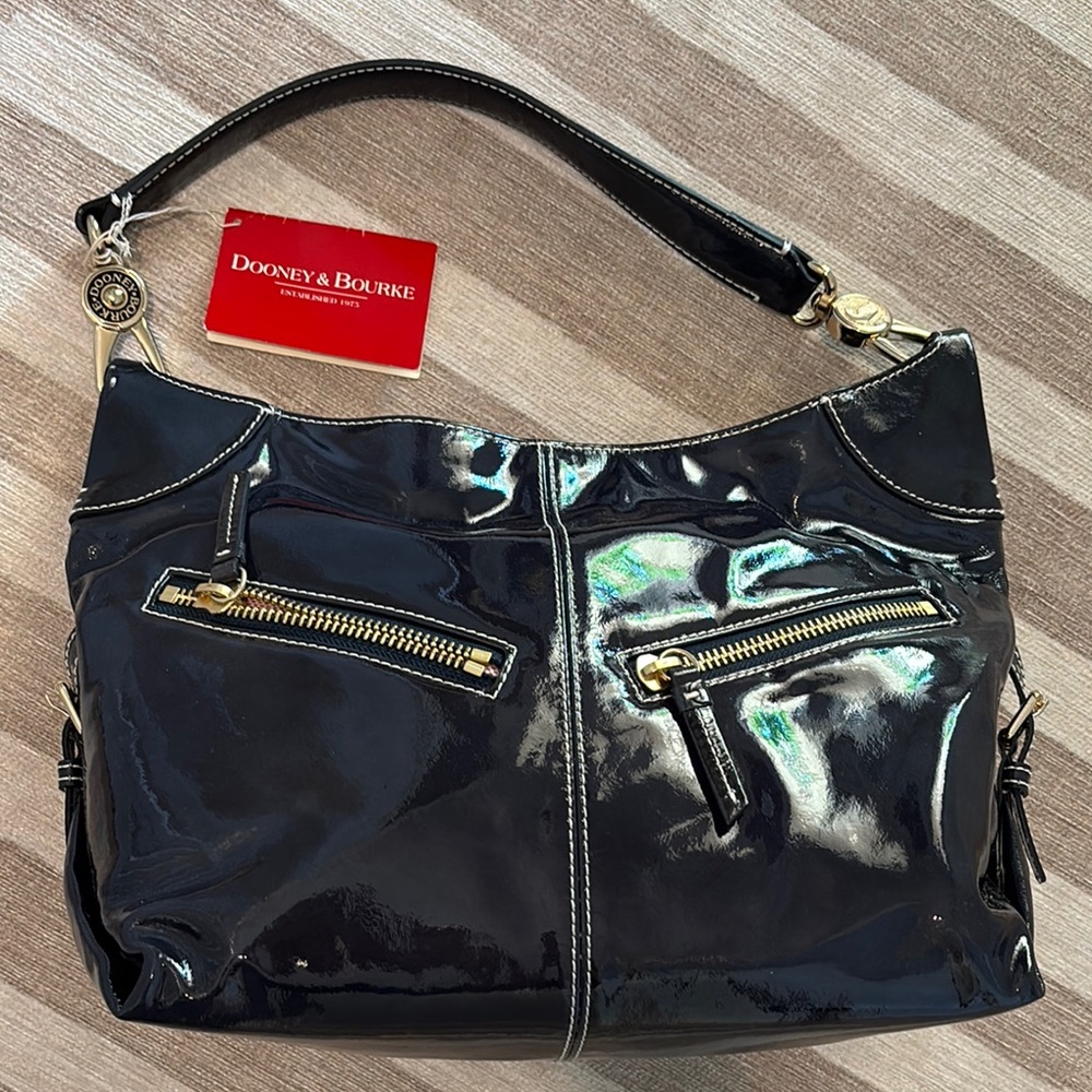 Dooney & Bourke Navy Shoulder Bag with Glossy Finish